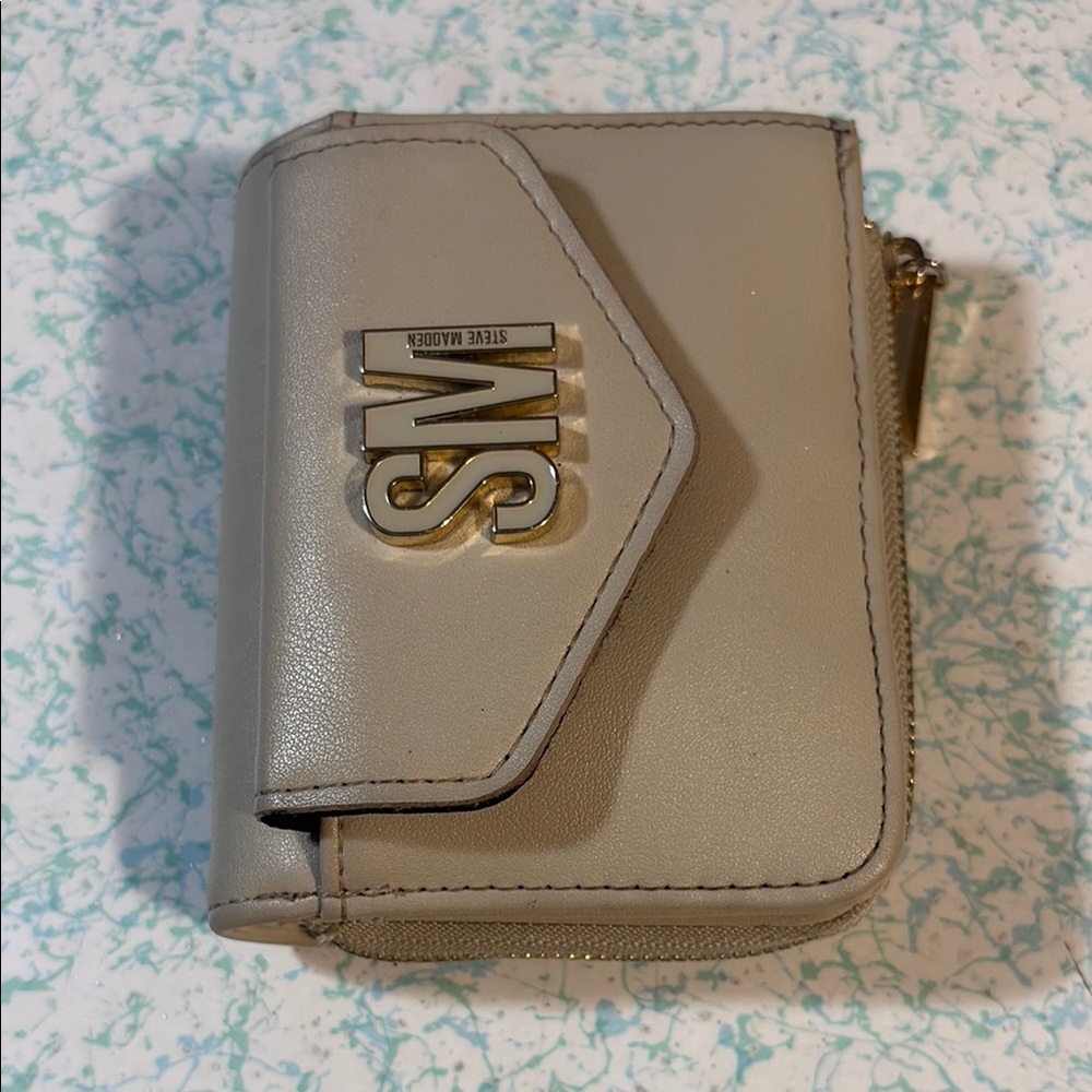 Steve Madden Taupe Wallet with Gold Logo